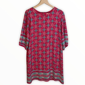 Everly pink and teal‎ diamond pattern shift dress